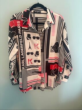 Karl Lagerfeld women’s  Button-Down Shirt in Black, White & Pink